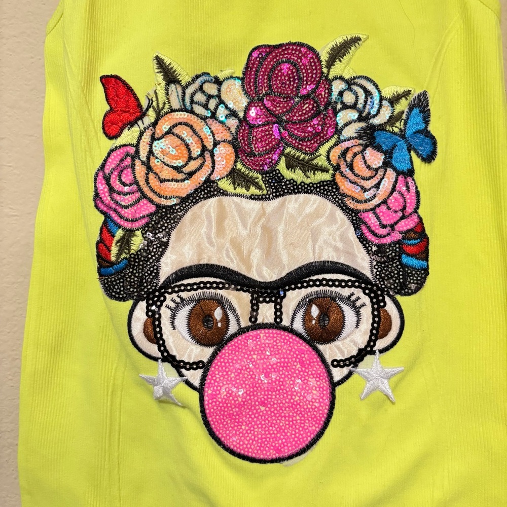 Chebery Vintage Chic Sequins Designer Girl Frida Kahlo Tank Top